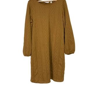 A547231 SUSAN GRAVER Reg Cable Sweater Knit Bateau Neck Dress Caramel Twist L
